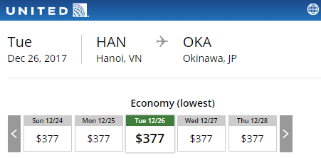 Thông tin giá vé Hà Nội – Okinawa tháng 12.2017