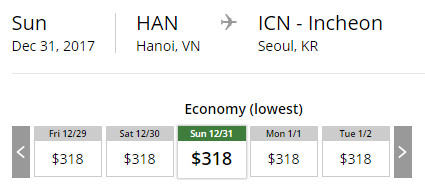 Giá vé máy bay Hà Nội – Seoul tháng 12.2017