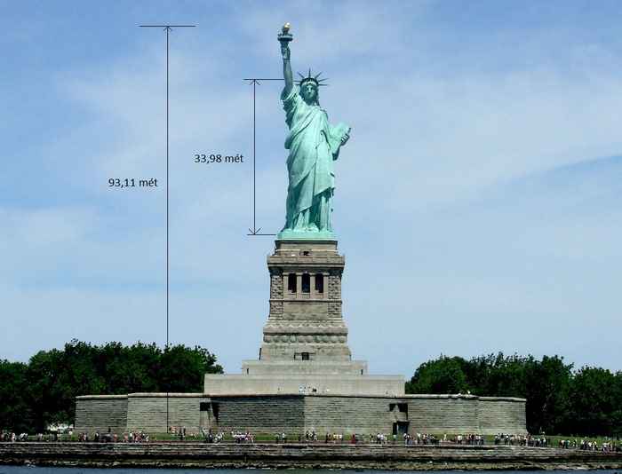 Tượng Nữ Thần Tự Do, New York, có hình dáng Libertas, nữ thần tự do của La Mã, tay phải cầm ngọn đuốc còn tay kia một tấm đá phiến có khắc ngày tháng độc lập của Hoa Kỳ.