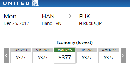 Thông tin giá vé Hà Nội – Fukuoka tháng 12.2017