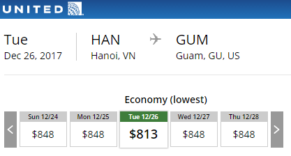 Giá vé máy bay đi Guam của United Airlines